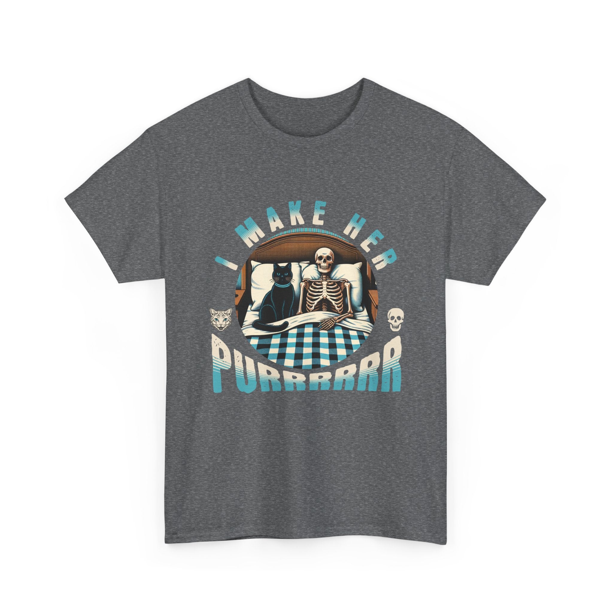 Skeleton Cat Tee — "I Make Her Purrrrrr" Funny Gothic Halloween Shirt