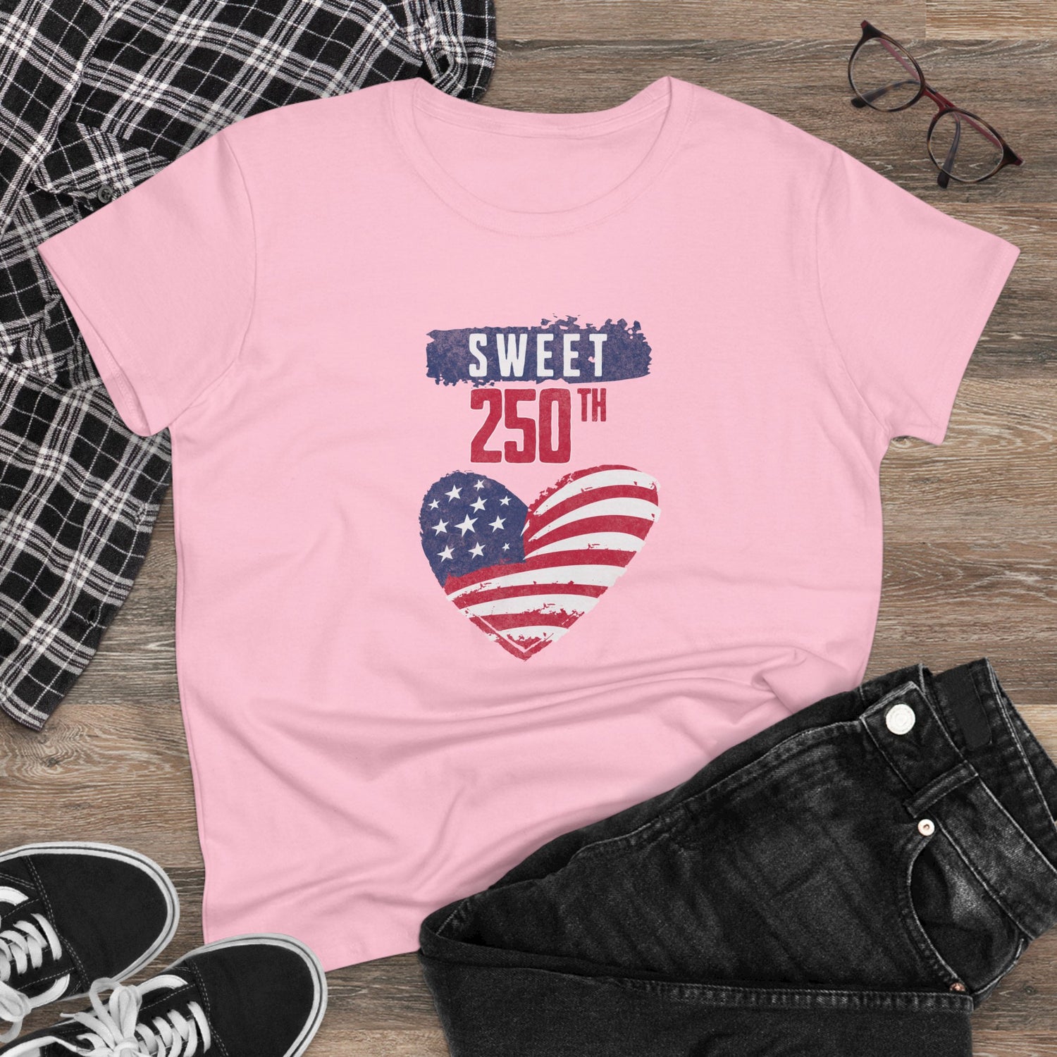 Sweet 250th American Flag Heart T‑Shirt