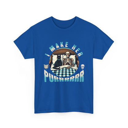 Skeleton Cat Tee — "I Make Her Purrrrrr" Funny Gothic Halloween Shirt