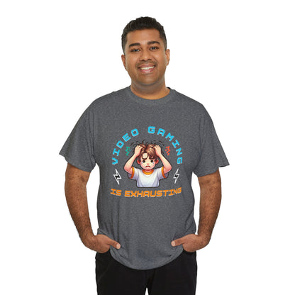 Gaming T‑Shirt — "Video Gaming Is Exhausting" Cute Anime Gamer Tee