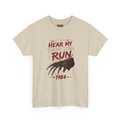 Horror Movie Tee — "If You Hear My Theme Song Run" Freddy Graphic T-Shirt