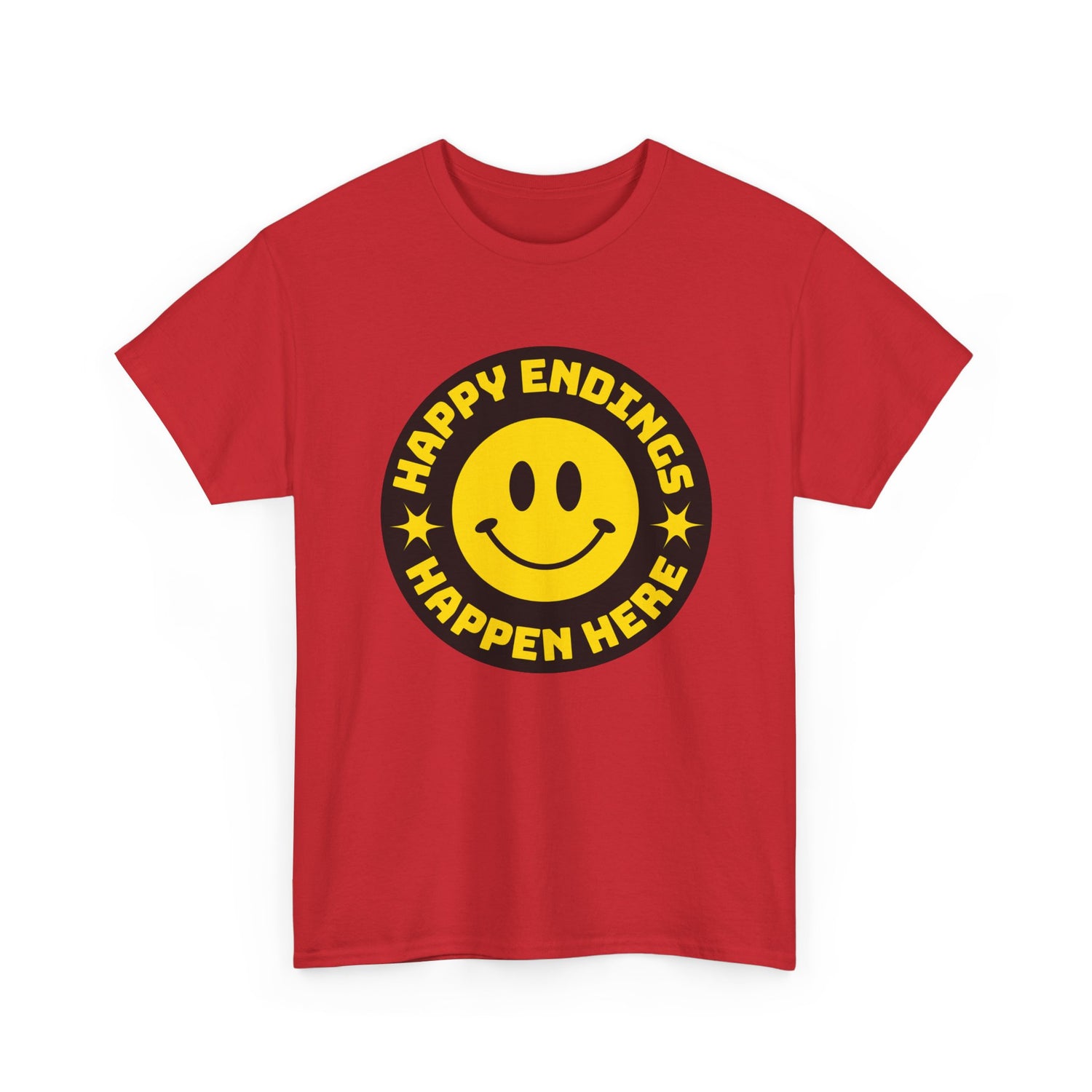 Happy Endings Happen Here – Funny Smiley Face T-Shirt