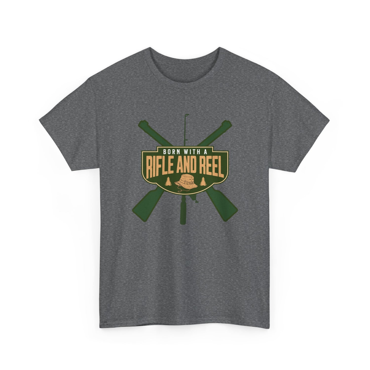 Rifle and Reel T-Shirt — "Born With a Rifle and Reel" Hunting &amp; Fishing Graphic Tee