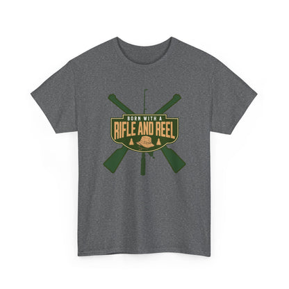 Rifle and Reel T-Shirt — "Born With a Rifle and Reel" Hunting &amp; Fishing Graphic Tee