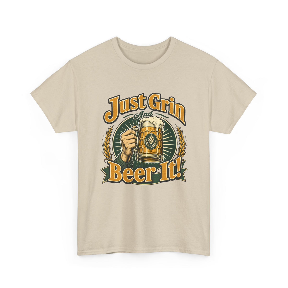 Just Grin and Beer It! Graphic Tee — Funny Beer Mug T-Shirt for Beer Lovers