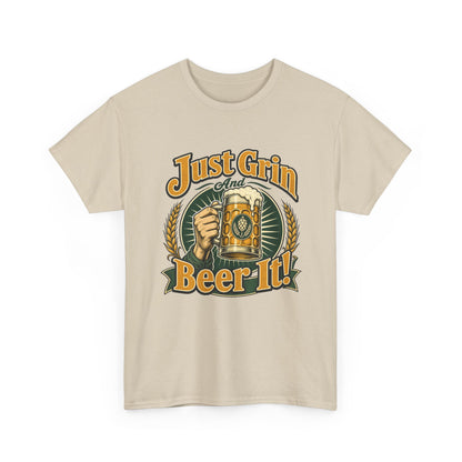 Just Grin and Beer It! Graphic Tee — Funny Beer Mug T-Shirt for Beer Lovers
