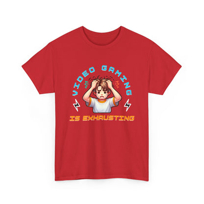 Gaming T‑Shirt — "Video Gaming Is Exhausting" Cute Anime Gamer Tee