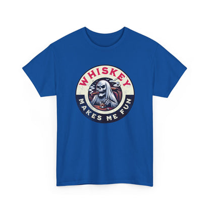 Whiskey Makes Me Fun T-Shirt — Vintage Skull Whiskey Graphic Tee