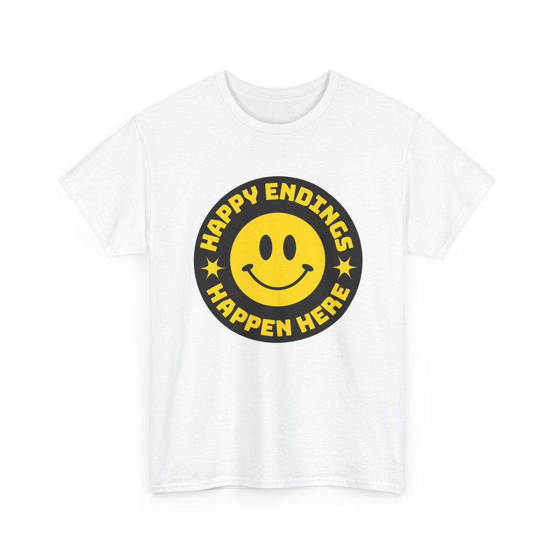 Happy Endings Happen Here – Funny Smiley Face T-Shirt