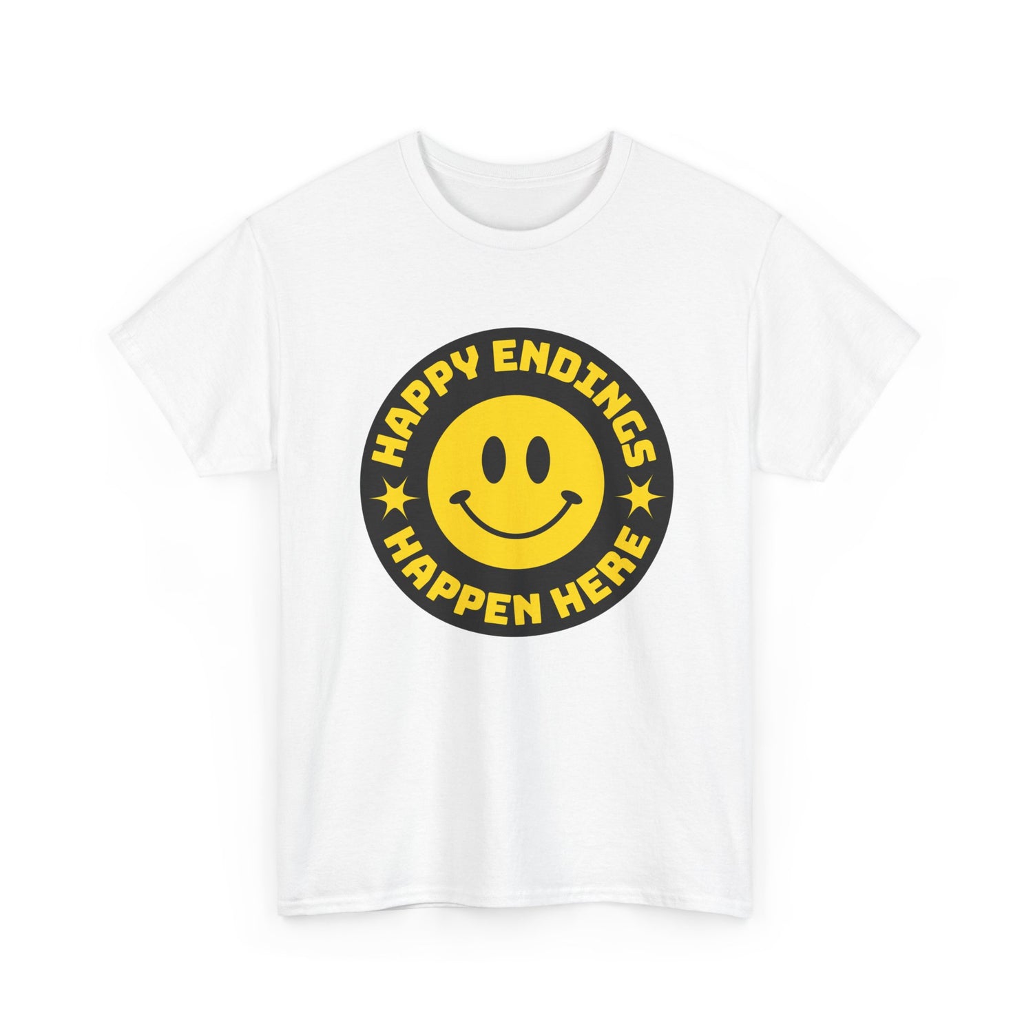 Happy Endings Happen Here – Funny Smiley Face T-Shirt