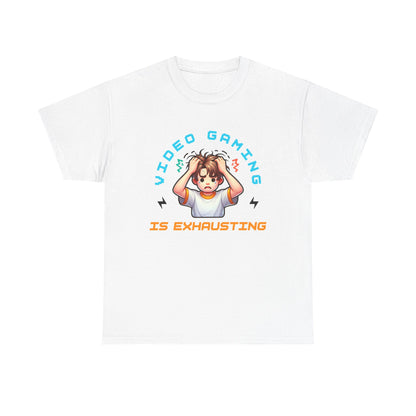 Gaming T‑Shirt — "Video Gaming Is Exhausting" Cute Anime Gamer Tee