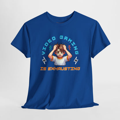 Gaming T‑Shirt — "Video Gaming Is Exhausting" Cute Anime Gamer Tee