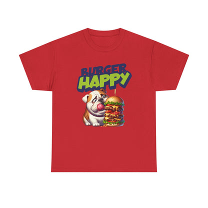 Burger Happy Bulldog T-Shirt — Cute Bulldog with Giant Burger Graphic
