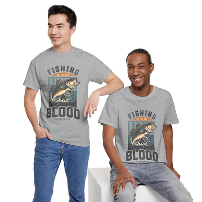 Fishing Is My Blood T-Shirt — Retro Bass Graphic Tee for Anglers