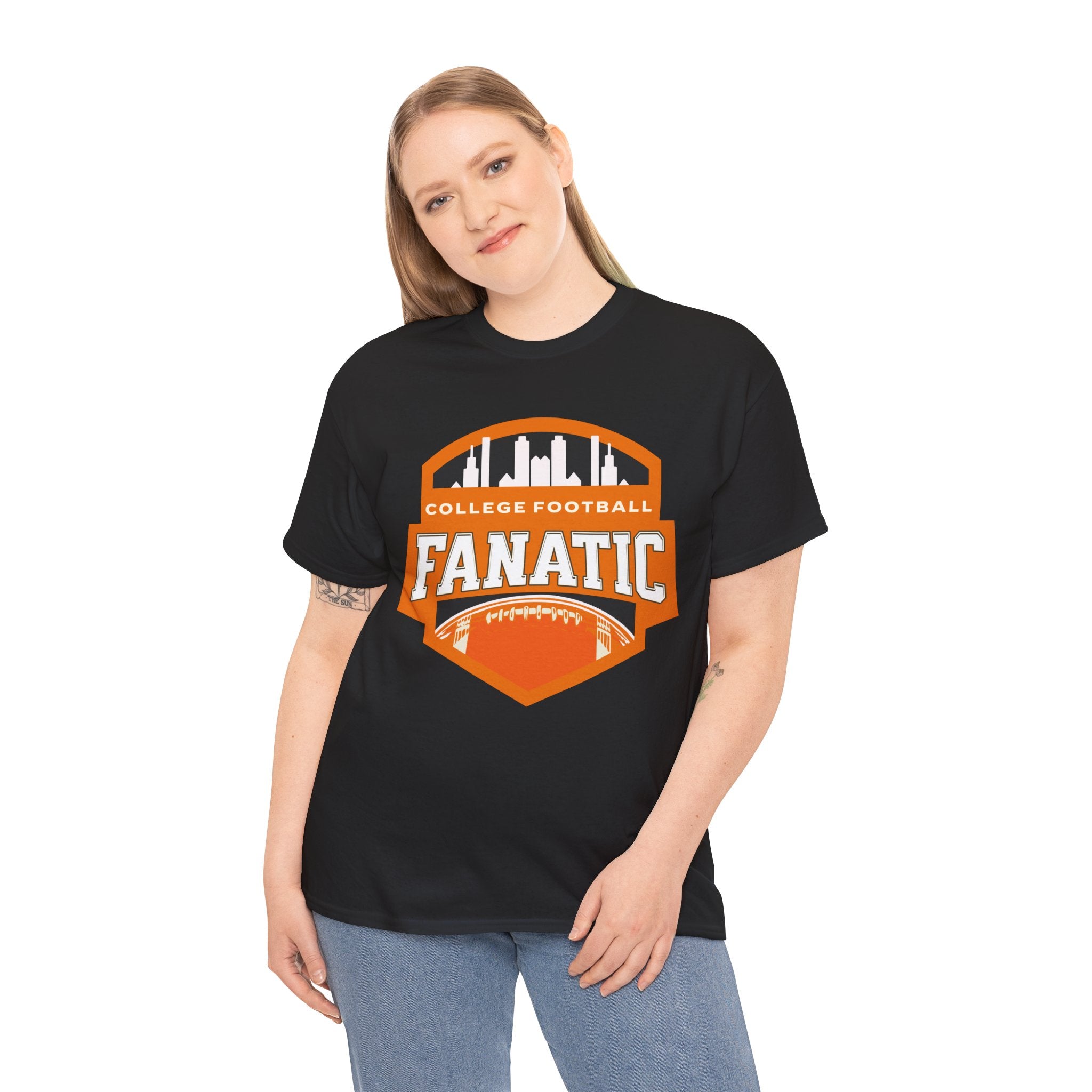 College Football Fanatic T-Shirt — Retro Orange Football Badge Tee