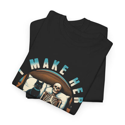 Skeleton Cat Tee — "I Make Her Purrrrrr" Funny Gothic Halloween Shirt