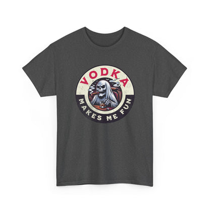 Vodka Makes Me Fun T-Shirt - Retro Skull Drinking Graphic Tee