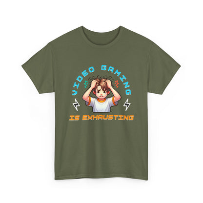 Gaming T‑Shirt — "Video Gaming Is Exhausting" Cute Anime Gamer Tee