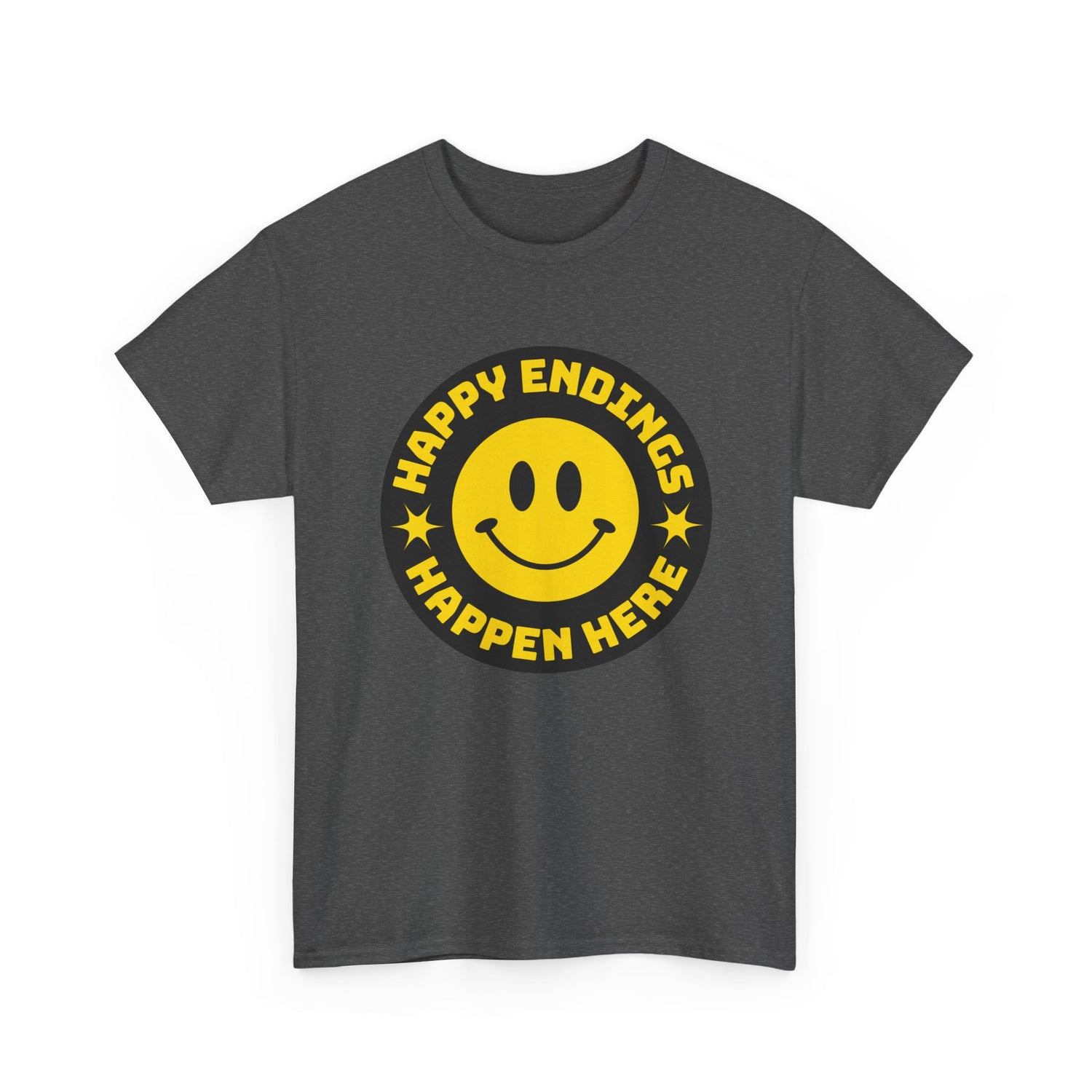 Happy Endings Happen Here – Funny Smiley Face T-Shirt