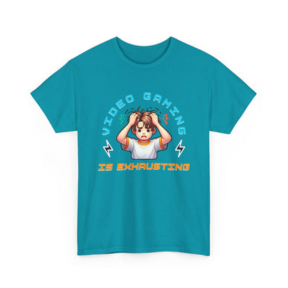 Gaming T‑Shirt — "Video Gaming Is Exhausting" Cute Anime Gamer Tee