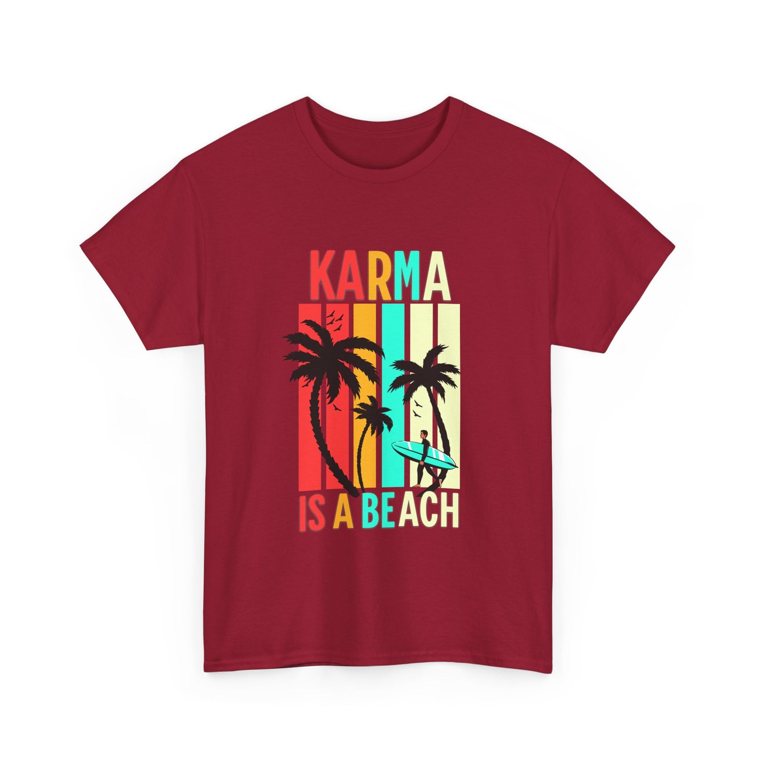 Karma Is A Beach T-Shirt – Vintage Palm Tree Surf Graphic Tee