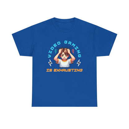 Gaming T‑Shirt — "Video Gaming Is Exhausting" Cute Anime Gamer Tee