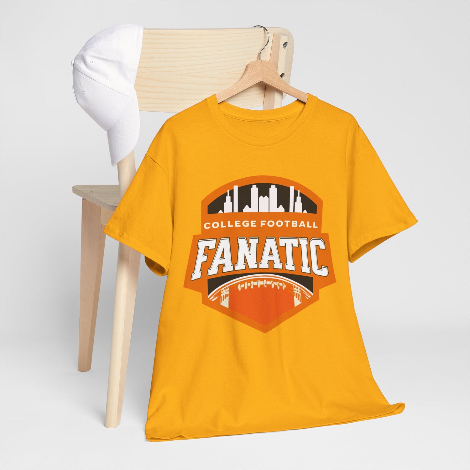 College Football Fanatic T-Shirt — Retro Orange Football Badge Tee