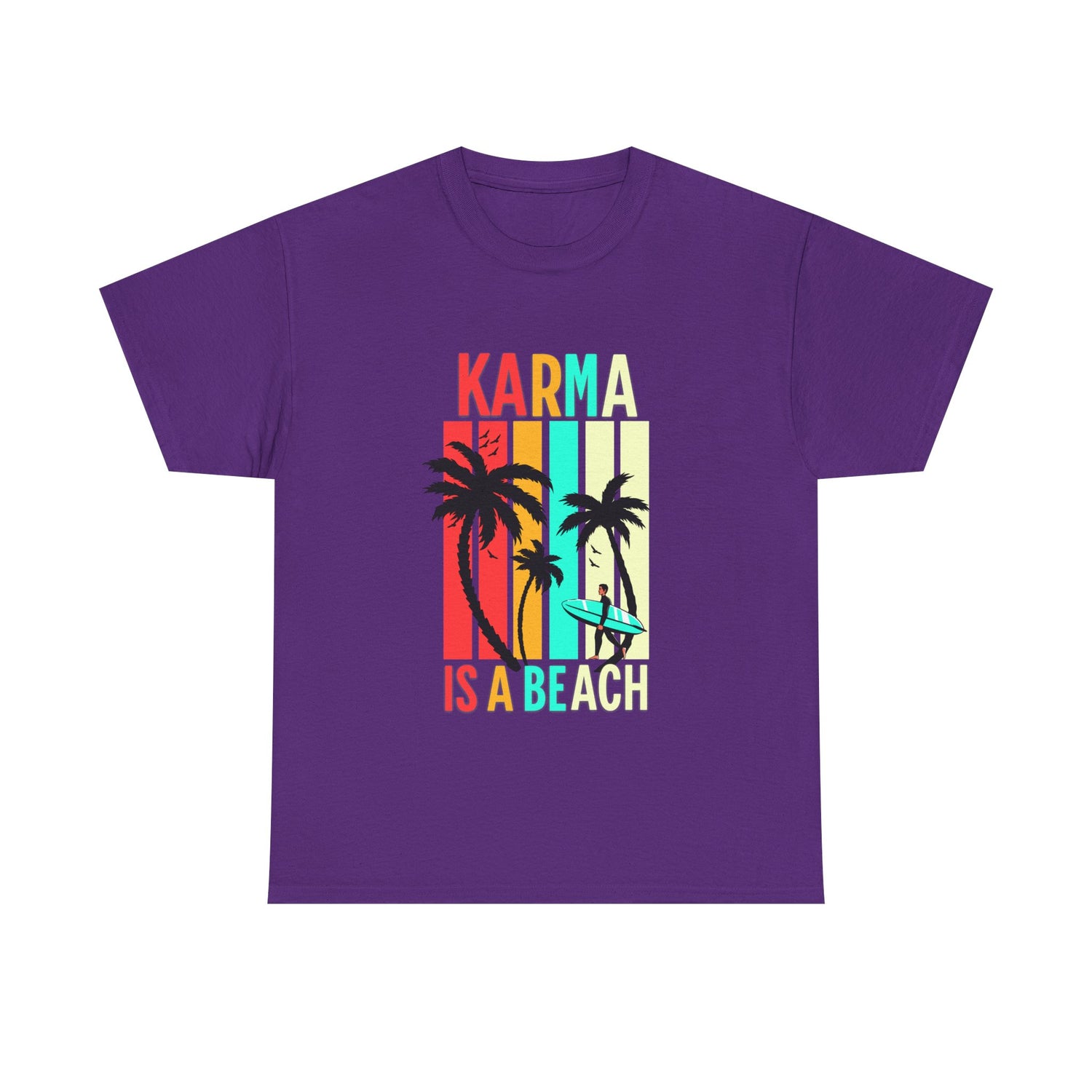 Karma Is A Beach T-Shirt – Vintage Palm Tree Surf Graphic Tee