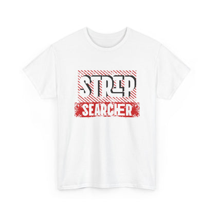 Step Searcher Graphic Tee — Vintage Red Stamped Design