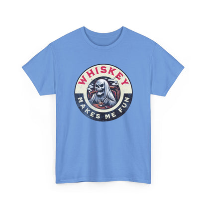 Whiskey Makes Me Fun T-Shirt — Vintage Skull Whiskey Graphic Tee