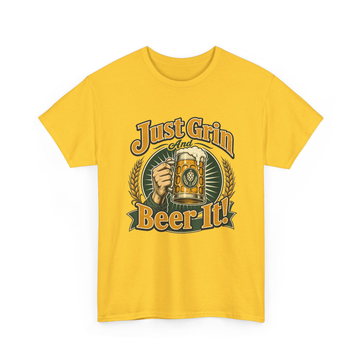 Just Grin and Beer It! Graphic Tee — Funny Beer Mug T-Shirt for Beer Lovers