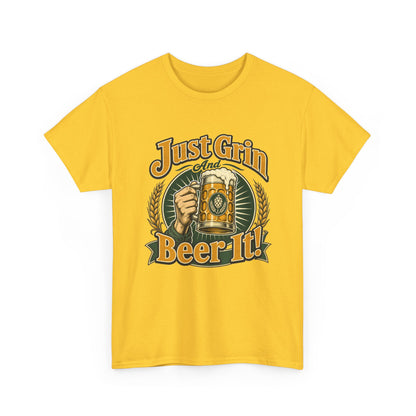 Just Grin and Beer It! Graphic Tee — Funny Beer Mug T-Shirt for Beer Lovers