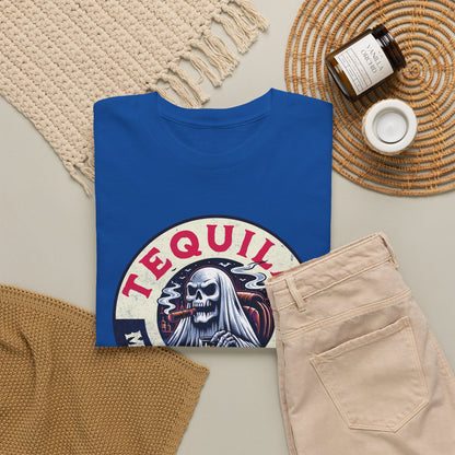 Tequila Makes Me Fun T-Shirt – Funny Party Graphic Tee with Skull &amp; Bottle Design