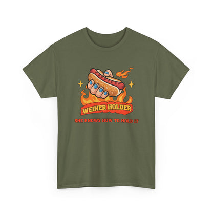 Funny Hot Dog T-Shirt — Weiner Holder Adult-Themed Tee