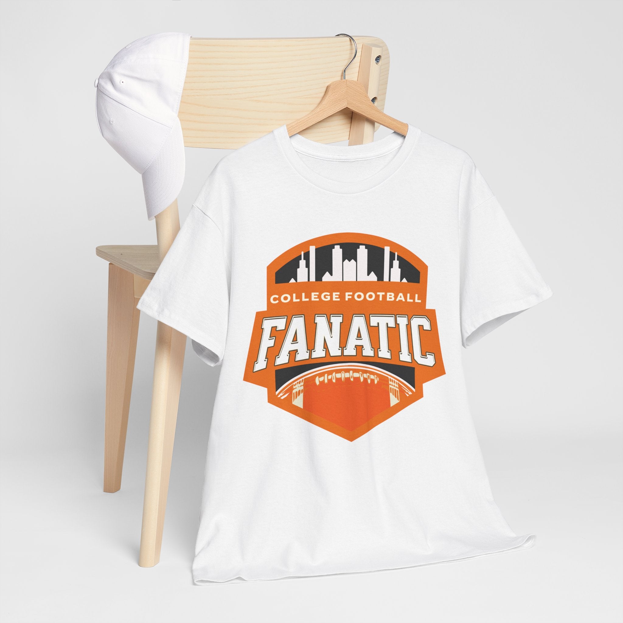 College Football Fanatic T-Shirt — Retro Orange Football Badge Tee