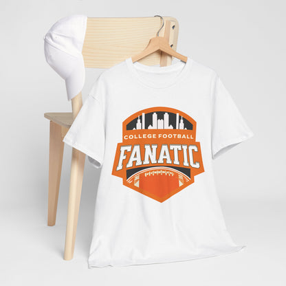 College Football Fanatic T-Shirt — Retro Orange Football Badge Tee
