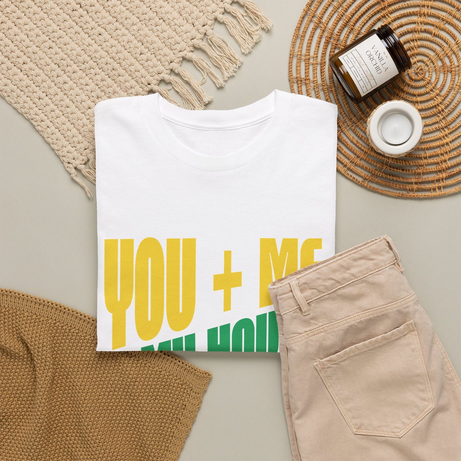 Funny Tee — "You + Me + My House = Good Time" Colorful Suggestive Tee