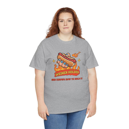 Funny Hot Dog T-Shirt — Weiner Holder Adult-Themed Tee