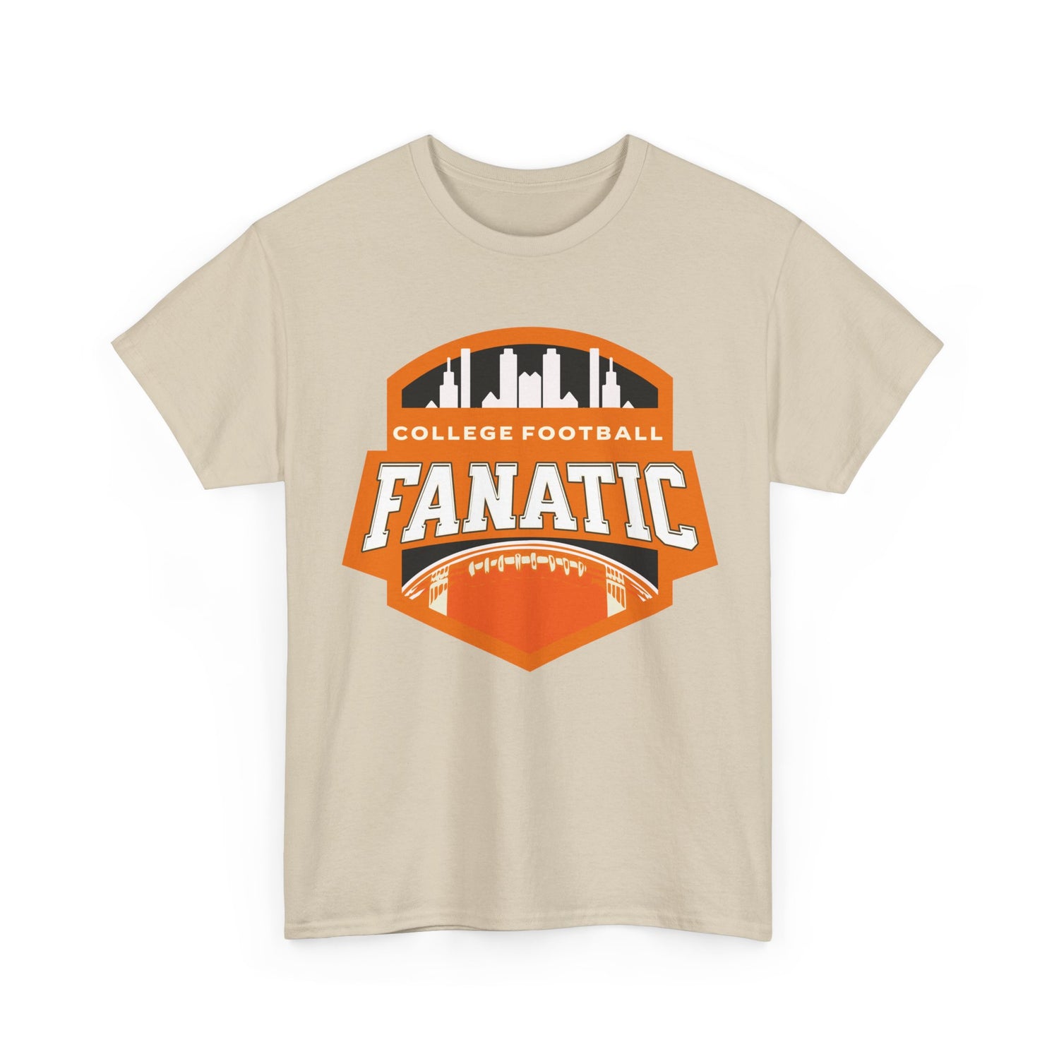 College Football Fanatic T-Shirt — Retro Orange Football Badge Tee