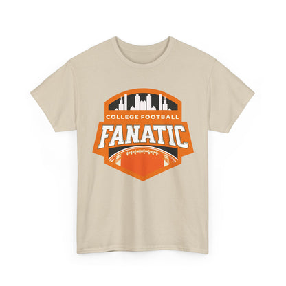 College Football Fanatic T-Shirt — Retro Orange Football Badge Tee