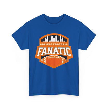College Football Fanatic T-Shirt — Retro Orange Football Badge Tee