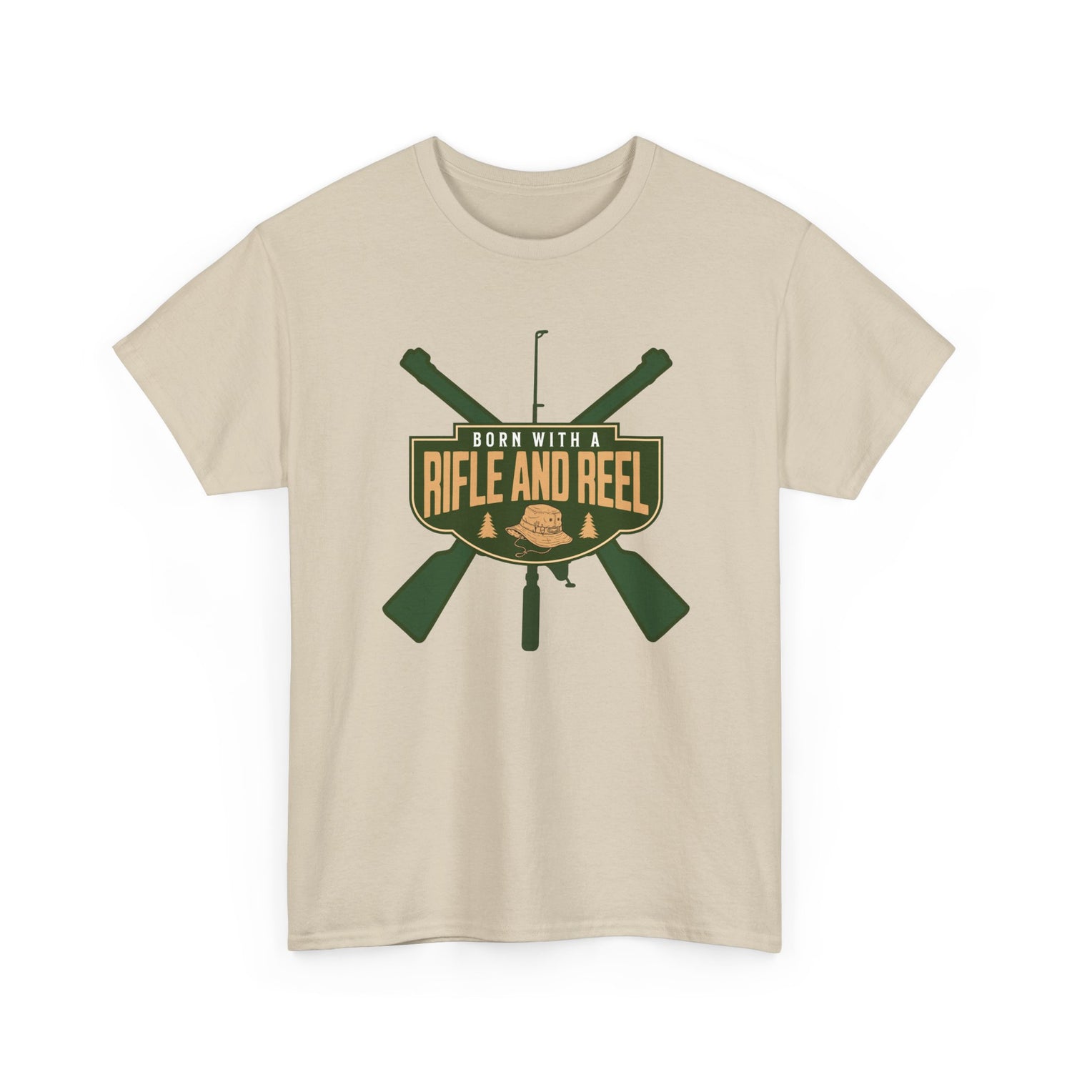 Rifle and Reel T-Shirt — "Born With a Rifle and Reel" Hunting &amp; Fishing Graphic Tee