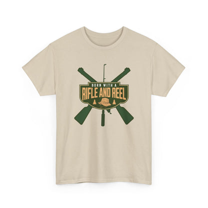Rifle and Reel T-Shirt — "Born With a Rifle and Reel" Hunting &amp; Fishing Graphic Tee