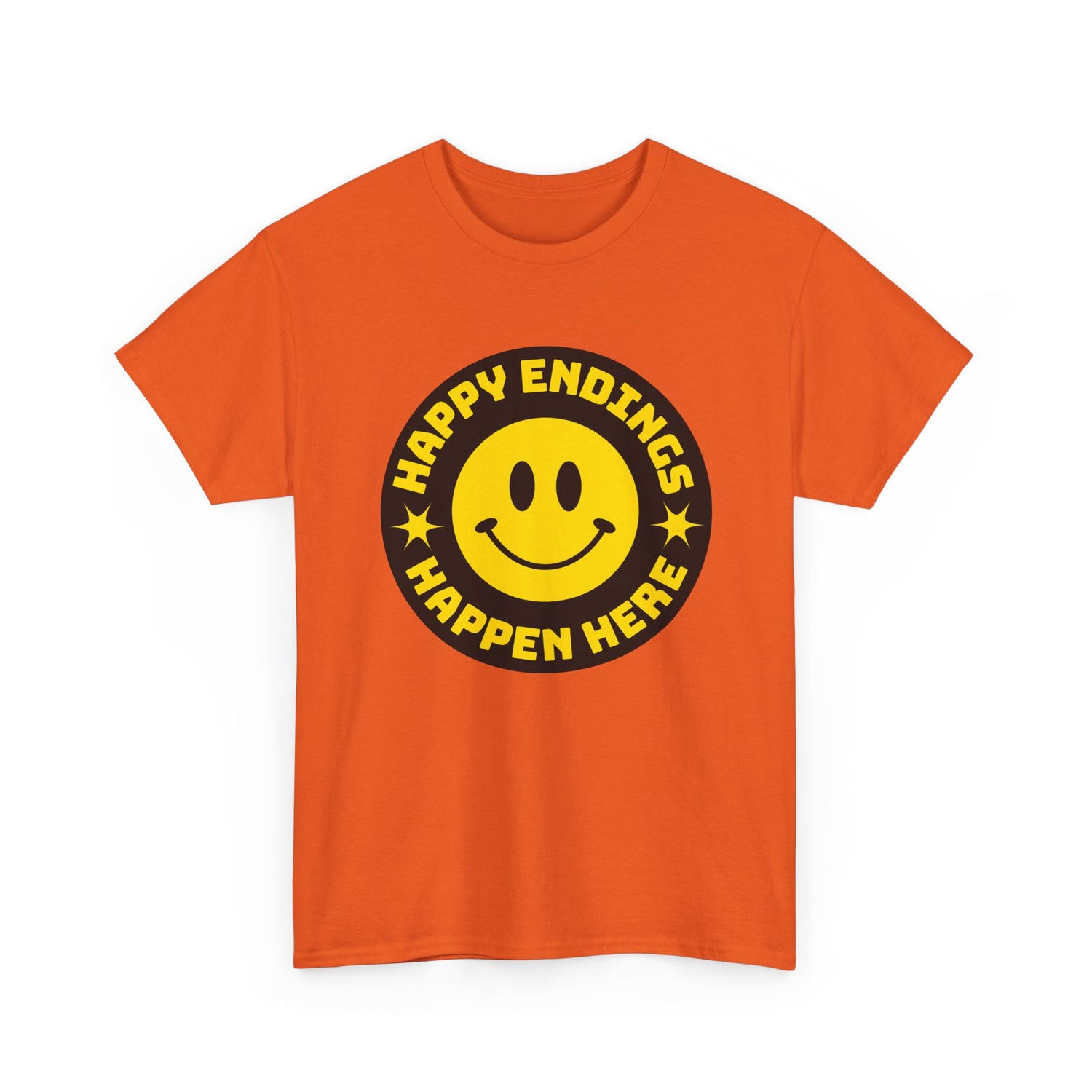 Happy Endings Happen Here – Funny Smiley Face T-Shirt
