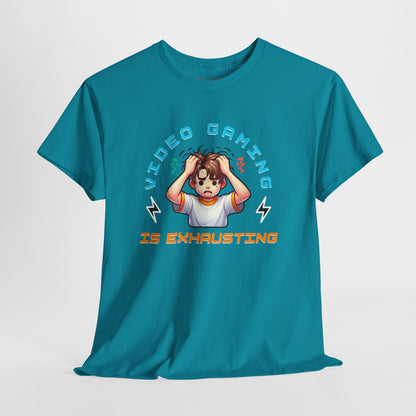 Gaming T‑Shirt — "Video Gaming Is Exhausting" Cute Anime Gamer Tee