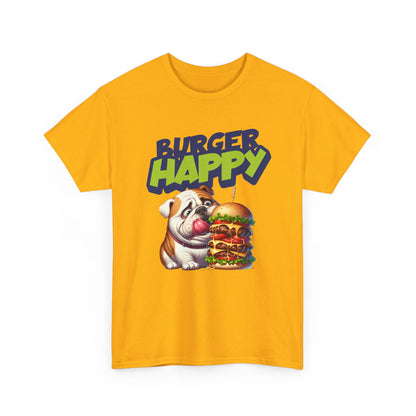 Burger Happy Bulldog T-Shirt — Cute Bulldog with Giant Burger Graphic