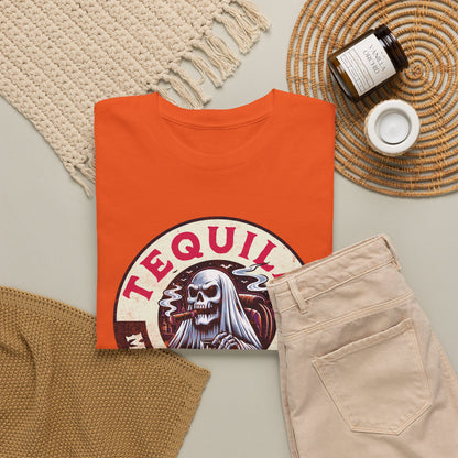 Tequila Makes Me Fun T-Shirt – Funny Party Graphic Tee with Skull &amp; Bottle Design