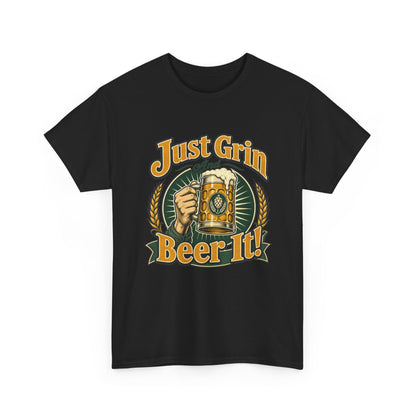 Just Grin and Beer It! Graphic Tee — Funny Beer Mug T-Shirt for Beer Lovers