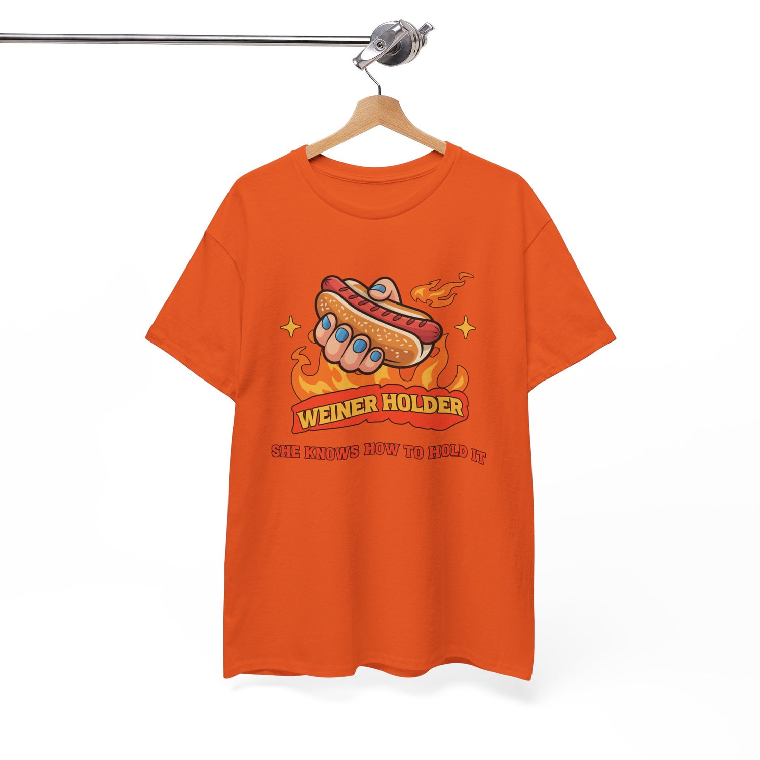 Funny Hot Dog T-Shirt — Weiner Holder Adult-Themed Tee