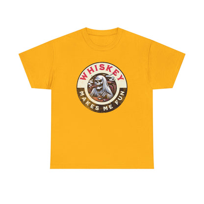 Whiskey Makes Me Fun T-Shirt — Vintage Skull Whiskey Graphic Tee